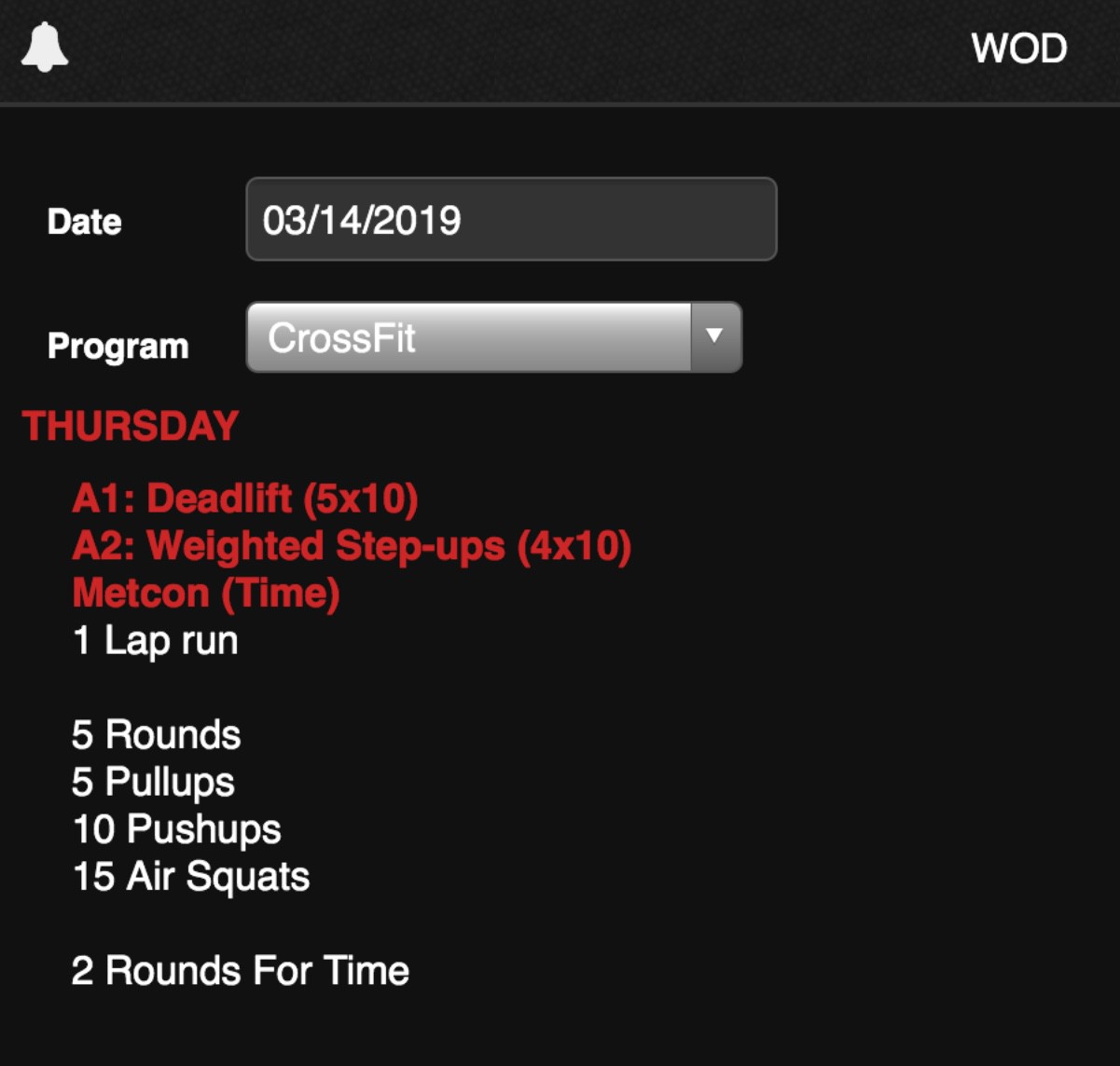 Crossfit WoD from Thursday - 3/14/19
